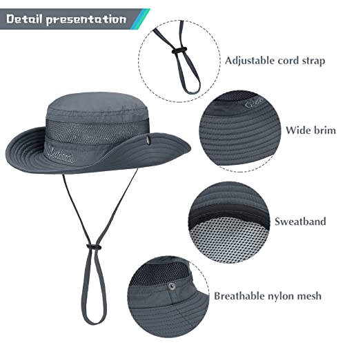 Kids Sun Hat UPF 50+ Safari Bucket Hat for Boys Girls - color: 2 Pack Dark Grey & Army Green, size: Medium