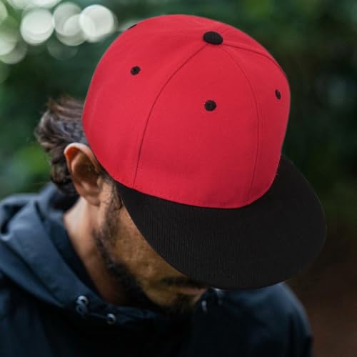Snapback Hat Flat Bill Visor Hats Adjustable Hip Hop Baseball Cap for Women Men - color: Red Black