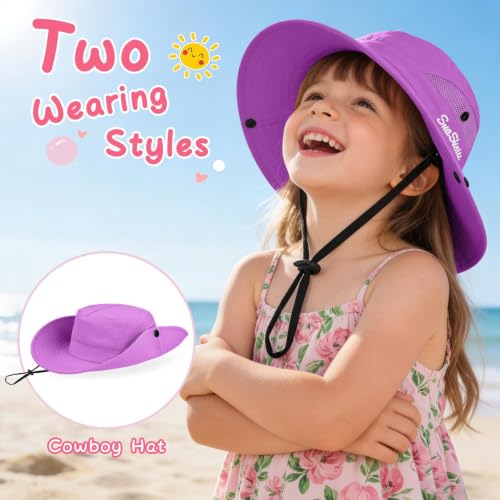 ZOORON Kids Girls Ponytail Sun Hat UPF 50+ Breathable Mesh Water-Resistant - color: Solid Purple