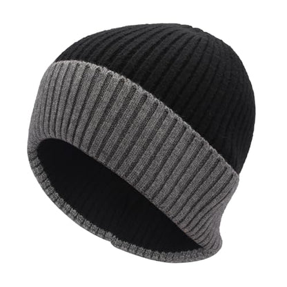 ZLYC Men Winter Knit Fisherman Beanie Hat Fashion Warm Daily Skull Cap - color: Cuffed Gray and Black