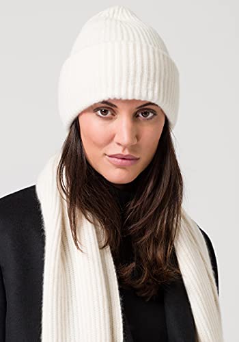 Style Republic Women’s Chunky Knit Beanie, 100% Pure Cashmere Cap, Soft & Stretchy, Warm Hat for Autumn, Winter, Spring - color: Cream
