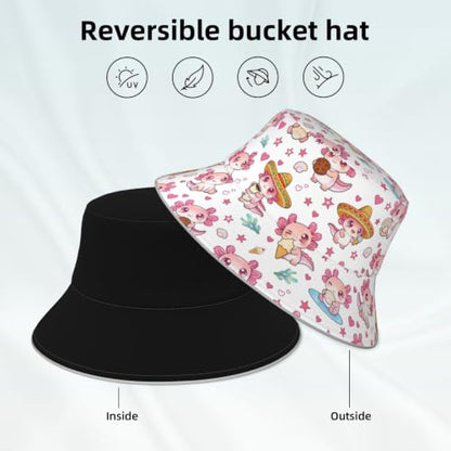 Bucket Hat for Men Women Packable Reversible Printed Summer Hats - color: Axolotl