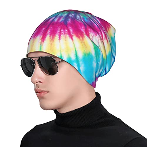 Gamepad Print Slouchy Beanie Skull Caps Chemo Hats Baggy Headwear for Men Women Jogging Cycling - color: Tie Dye Rainbow