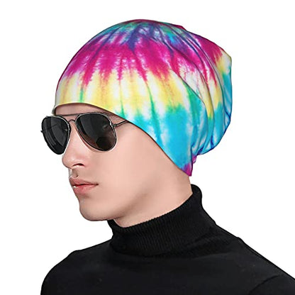 Gamepad Print Slouchy Beanie Skull Caps Chemo Hats Baggy Headwear for Men Women Jogging Cycling - color: Tie Dye Rainbow