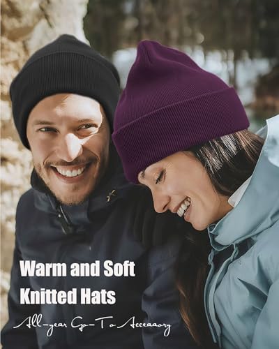 vidsel 100% Cotton Beanie Hat-Unisex Winter Knit Cuffed Beanies Skull Cap - color: 1-purple
