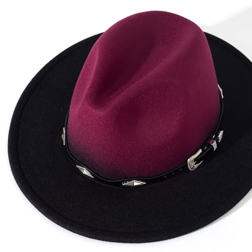 Lisianthus Gradient Color Fedora Hat for Women & Men - color: Black Band, Burgundy