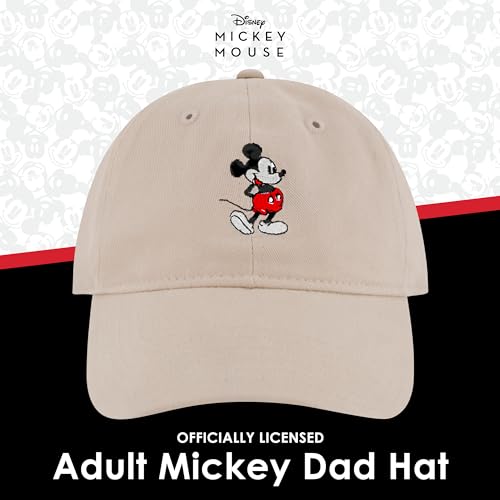 Disney Mickey Mouse Embroidered Cotton Adjustable Dad Hat with Curved Brim - color: Khaki