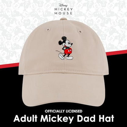 Disney Mickey Mouse Embroidered Cotton Adjustable Dad Hat with Curved Brim - color: Khaki
