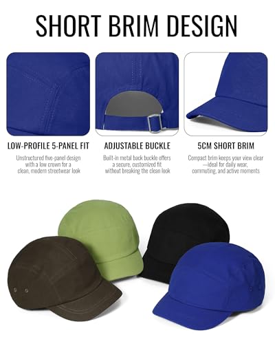 CLAPE Short Brim 5 Panel Hat, Low Profile Breathable Cotton Cap - color: Bs25dy07-royalblue