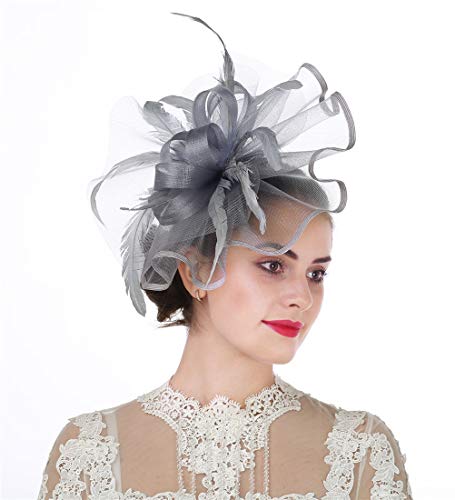Women Fascinators Hats Flower Fascinators with Headband and Clip Tea Party Headwear for Women and Girls - color: N2-grey