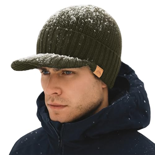 TOP-EX DryKnit™ 50% Merino Wool Waterproof Winter Beanie Hat with Brim - color: Green, size: X-Large-XX-Large