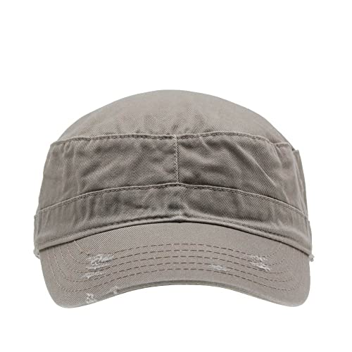 The Vintage Year Washed Cotton Distressed Cadet Hat Military Army Cap - color: Khaki, size: One Size