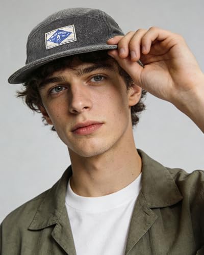 CLAPE Snapback 5 Panel Hat for Men, Washed Cotton Vintage Flat Brim Cap - color: 5p02-washed Black