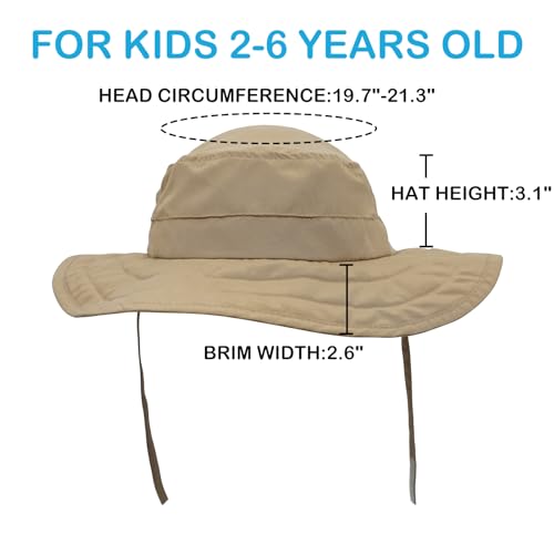 Connectyle Kids Sun Hat for Boys Girls Wide Brim Bucket Hat UPF 50+ Sun Protection Hat Breathable Summer Beach Hat - color: Dark Khaki