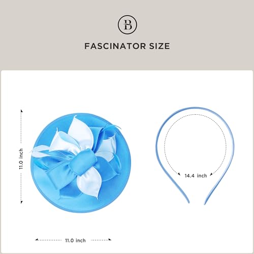 BABEYOND Derby Hats for Women Wide Brim Flower Feather Tea Party Fascinator - color: Sky Blue