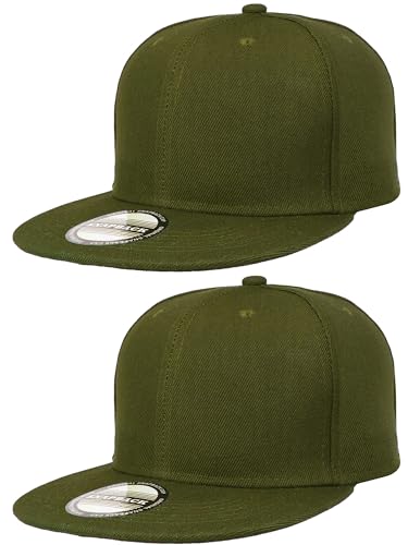 Falari Classic Snapback Hat, 2-Pack, Flat Bill, Adjustable Size, Hip Hop Style - color: Army Green & Army Green