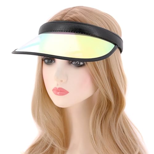 Giovacker Womens Mens PVC Clear Colorful Sun Visor Hats - color: Shiny Iridescence Black