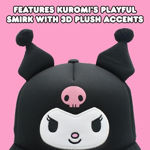 Hello Kitty Baseball Cap, Women's Snapback Hat with Flat Brim and 3D Ribbon and Ears - style: Kuromi