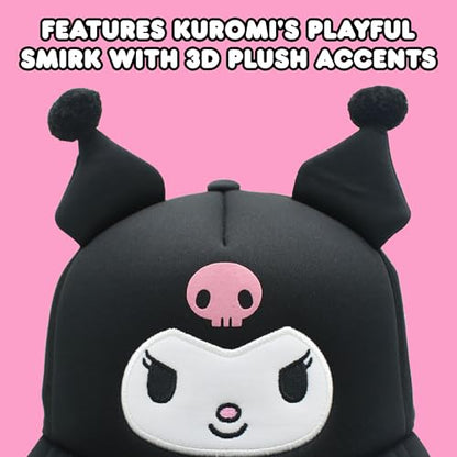 Hello Kitty Baseball Cap, Women's Snapback Hat with Flat Brim and 3D Ribbon and Ears - style: Kuromi
