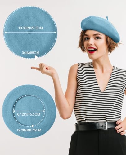 French Beret Hats for Women - Soft Warm Wool Solid Color Beanie Winter Cap - color: Lake Blue