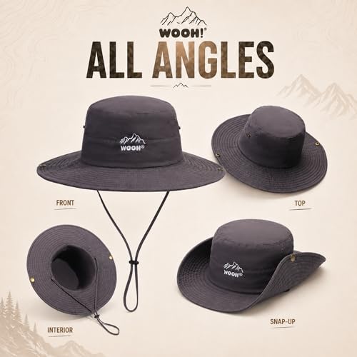 WOOH Sun Hats for Women,UPF80+ Wide Brim Foldable Bucket Hat with Adjustable Chin Strap,Summer Hat for Beach Hiking Gardening - color: Grey