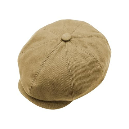Newsboy Hats for Men Flat Cap Cotton Caps for Men Classic 8 Panel Ivy Hat Driver Cap for Women (Cotton, Denim) - color: Khaki