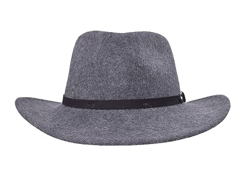 Bigalli Melbourne Alpaca & Wool Felt Cowboy Fedora Hat for Men Women Crushable Teardrop Genuine Leather Detail | Outback - color: Grey Melange, size: Medium