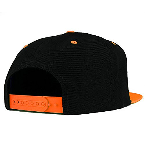 Trendy Apparel Shop Palm Tree Solid White Embroidered Premium 2-Tone Flat Bill Snapback Cap - color: Black Orange