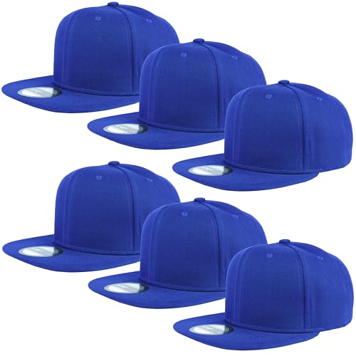 Gelante Plain Blank Flat Brim Adjustable Snapback Baseball Caps LOT 6 Pack - color: Royal