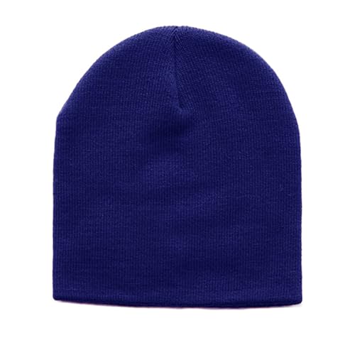 1 Pack Royal Blue Cuffless Knit Beanie Hat, Fine Gauge Acrylic Cap, Stretch Fit