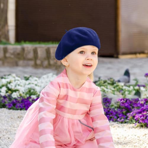 Wheebo Berets for Kids Wool French Beret Hats Artist Painter Hats for Little Girls Boys Solid Color Style - color: Sapphire