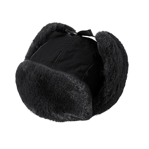 Clobeau Men's Faux Fur Trapper Hat Trooper Trapper Hat Warm Winter Hats Hunting Hats Ear Flaps Snow Ski Cycling Caps - color: Black1