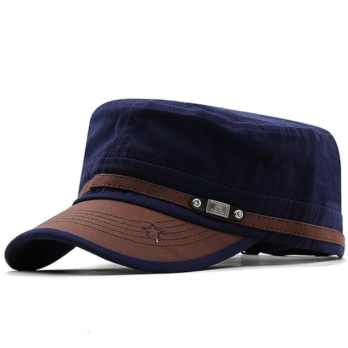 Cadet Army Cap for Men Women Military Adjustable Unisex Flat Top Hat - color: Navy Blue