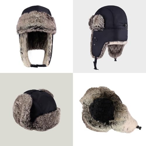 Waterproof Winter Trapper Ushanka Hat Ear Flap Chin Strap, Russian Style - color: Arctic (Black)