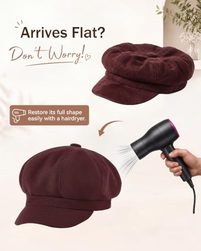 American Trends Newsboy Hats for Women Baker Boy Cap Fall Winter Beret - color: A-burgundy