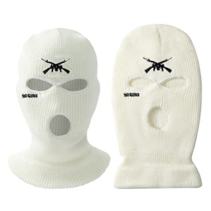 3 Hole Full Face Mask Cover Ski Mask Winter Balaclava Knitted Hat Letter Embroidered Face Cover Warm Cover for Outdoor Cycling Skiing Running (White)