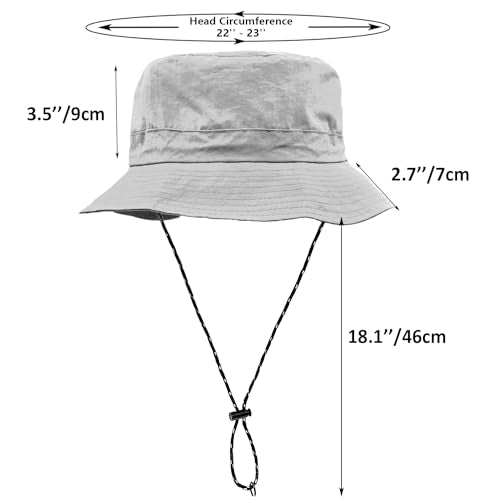 woogwin Waterproof Bucket Rain Hat with Chin Strap Quick Dry Packable Boonie Sun Hat Safari Hat UV Protection - color: Lightgrey