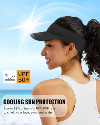Cooling Sun Stretchy Visor Hat for Men Women,Soft Headband Visors - color: 1-black