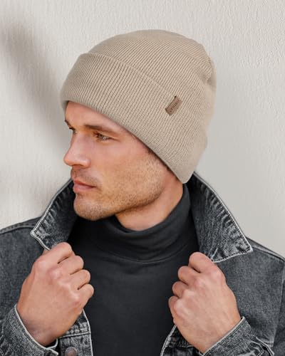 FURTALK Mens Winter Fleece Lined Knit Cuffed Beanie - color: Khaki