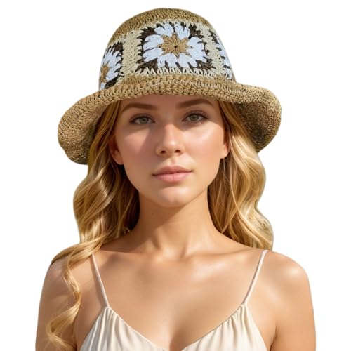 Floppy Big Beach Straw Hats for Women Foldable Summer Wide Brim Packable Sun Hat Womens Travel Straw Fedora Hat - color: Floral-3