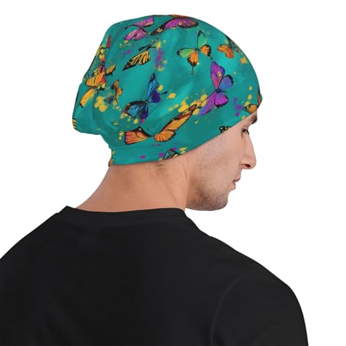 Beanie Hat for Men Women Slouchy Beanie Skull Sleep Cap Soft Lightweight Chemo Hat Stretch Cancer Headwear - color: Butterfly