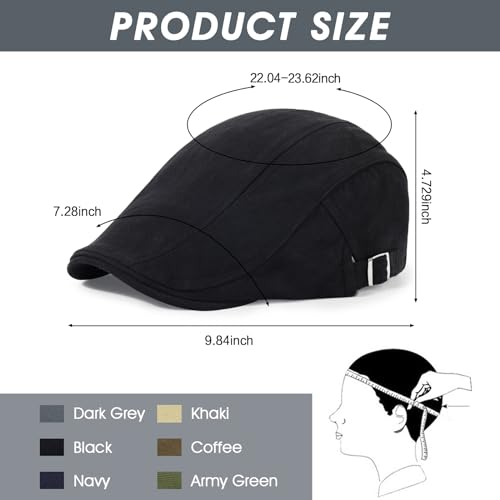 3Pcs Cotton Newsboy Hat for Men Cool Adjustable Flat Cap - color: Black+darkgrey+armygreen