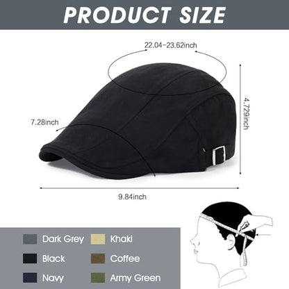 3Pcs Cotton Newsboy Hat for Men Cool Adjustable Flat Cap - color: Black+darkgrey+armygreen