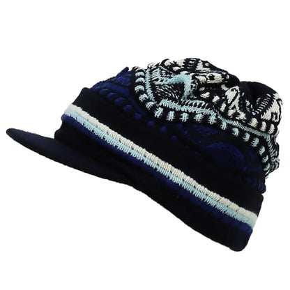 Armycrew Rasta Jamaica Style Thick Acrylic Knit Cuff Beanie Visor - color: Navy Sky 1