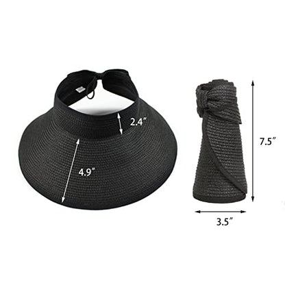 DOOVID Womens Summer Straw Hats Wide Brim Sun Hat UV Protection Visor Foldable Beach Hat for Women - color: Black