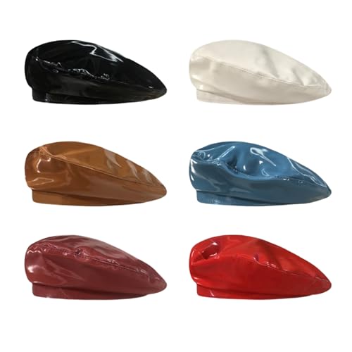 Women Classic PU Leather French Beret Beanie Hat Pumpkin Cap - color: Red 10#