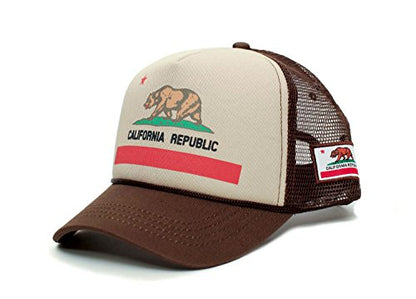 Custom California Republic State Flag Cali Unisex-Adult Trucker Hat Multi - color: Tan/Brown, size: Medium-Large
