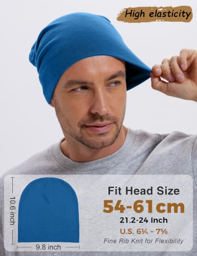 100% Cotton Thin Beanie Hat Women Men Soft Slouchy Chemo Skull Cap - color: 1pc Blue
