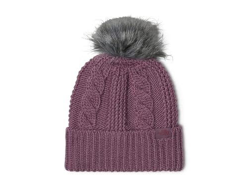 THE NORTH FACE Women's Oh Mega Fur Pom Beanie | Deep Fit Cuffed Winter Hat With Oversized Faux-fur Pom & Cable Detailing - color: Midnight Mauve