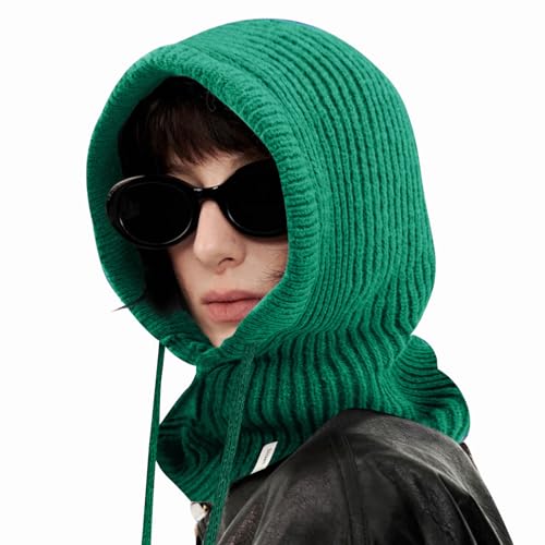 Stilldawn Hooded Scarf Beanie for Women&Men,Balaclava Winter Hat,Knit Skull Cap Neck Gaiter,Warm Premium Polyester Scarf Hat - color: Green